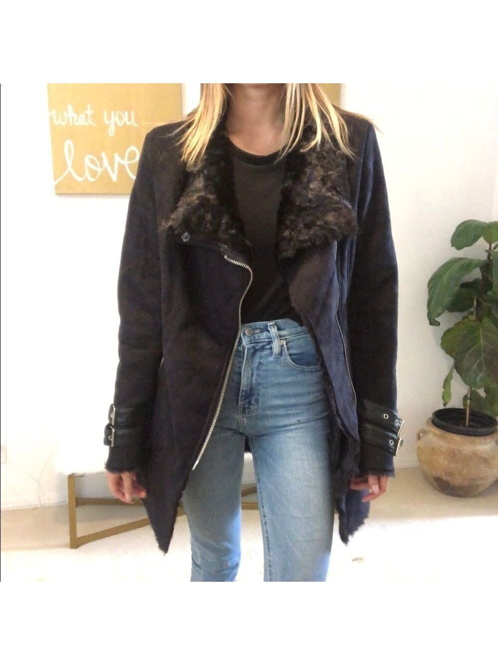 Goosecraft  205 black fur jacket with buckles